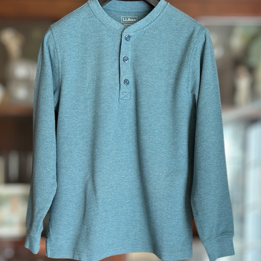 L.L. Bean Men's Unshrinkable Mini-Waffle Henley, Long-Sleeve Traditional Fit S